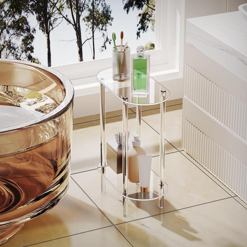 Clear Acrylic Oval End Table 2-tier Bedside Nightstand for Living Room Bedroom Home Decor Suitable for Living Room Bedroom