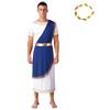 Mens Ancient Greek Toga Costume Short Sleeve Retro Gold Trim Roman Robe Headband Cosplay