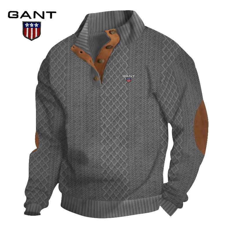 Gant Embroidery Men's Outdoor Casual Standing Collar Long Sleeved Jacquard Knitted Pullover Sweatshirt In Autumn and Winter