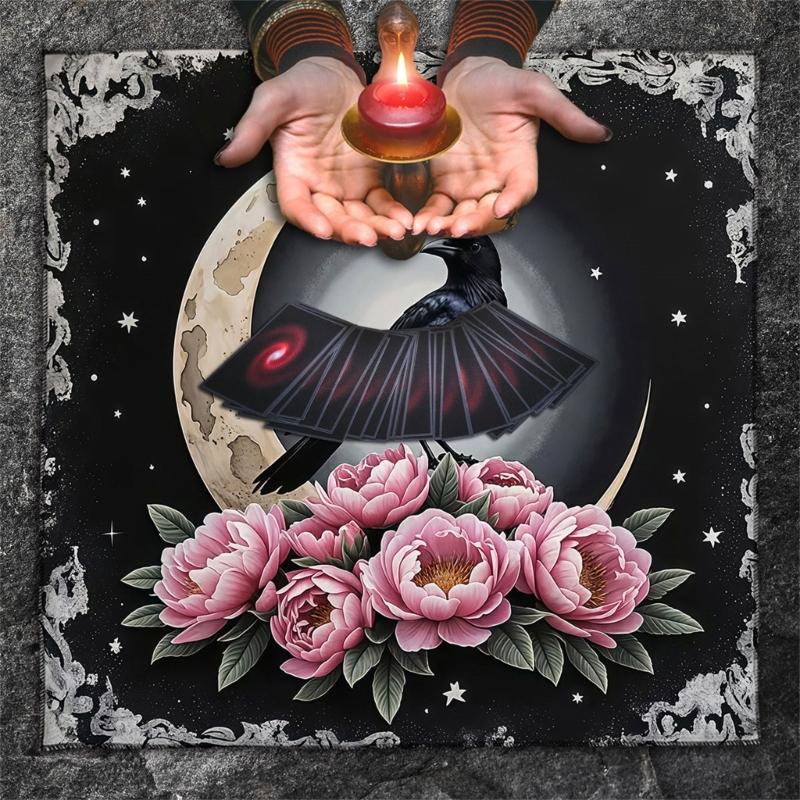 Fleece Tarots Ceremony Mat Colorful Mystical Print 3 Size Option Machine Washable Soft Surfaces for Card Protections