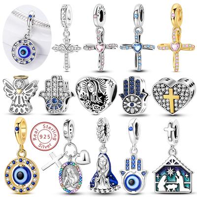 Charms Bead Original Copper Cross Heart Rotating Devil Eye Jesus Angel Pendant Fit Bracelet Woman Diy Jewelry Gift