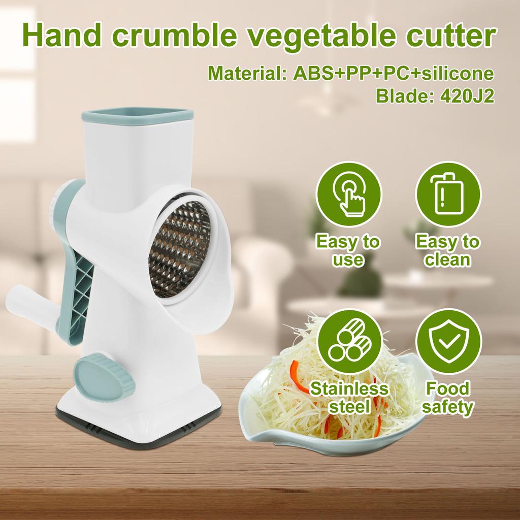 Rotary Cheese Grater with Handle Manual Rotary Cheese Grater Shredder with 3 Replaceable Stainless Steel Drum Blades and Suction