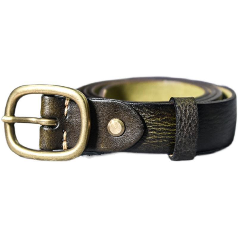 Belt retro copper button head belt new belt width simple versatile pin buckle belt hand-polished
