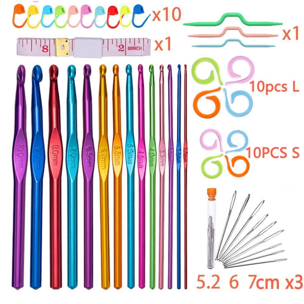 Comfortable Crochet Needles Set Multicolored Handle Crochet Knitting Knitting Needle  Sewing Tools