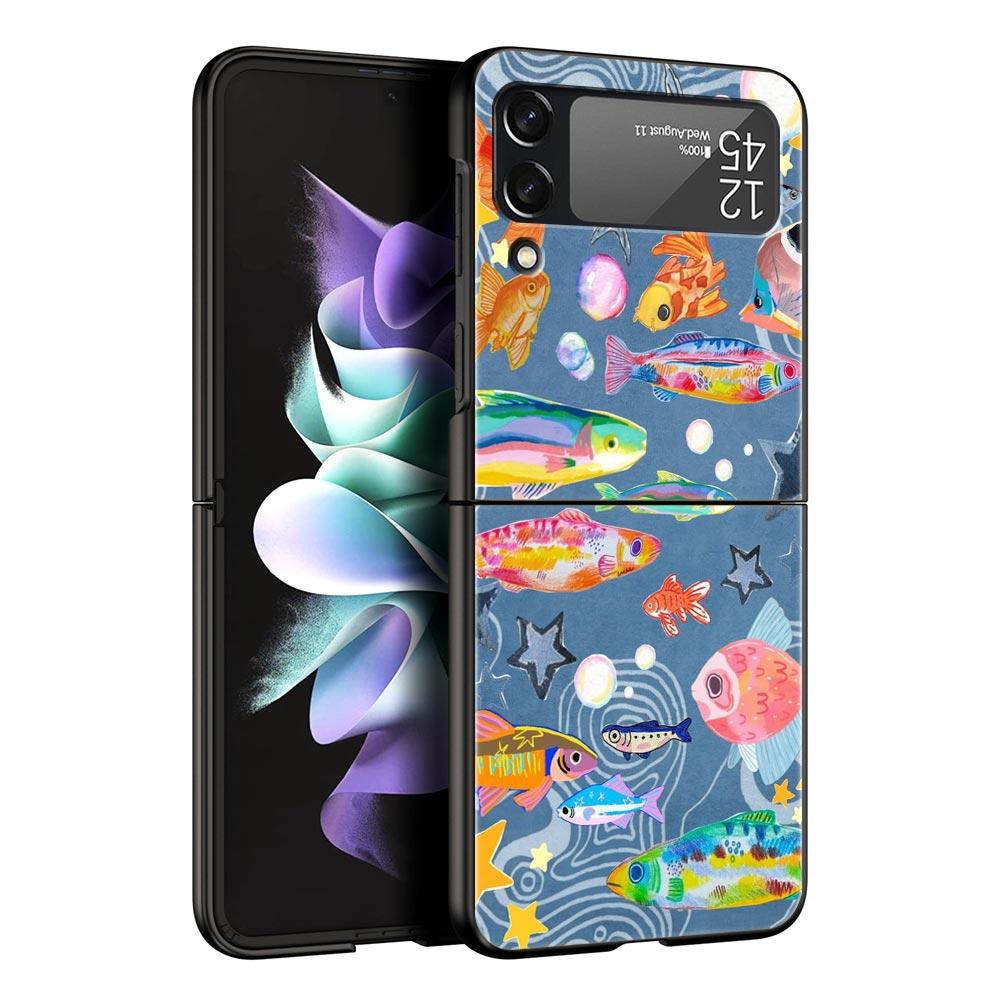 Blue Ocean Fish Hard PC Phone Case For Samsung Galaxy Z Flip 7 6 5 4 Black Cover For Galaxy Z Flip 3 Foldable Shell Fundas Capas