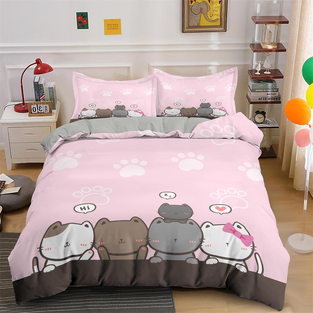 Schattig slapende katten patroon beddengoed set, 1*dekbedovertrek+1/2*kussensloop, Dubbel Queen King Size Beddengoed, Zachte Dekbedovertrek Set UK Single 135x200cm