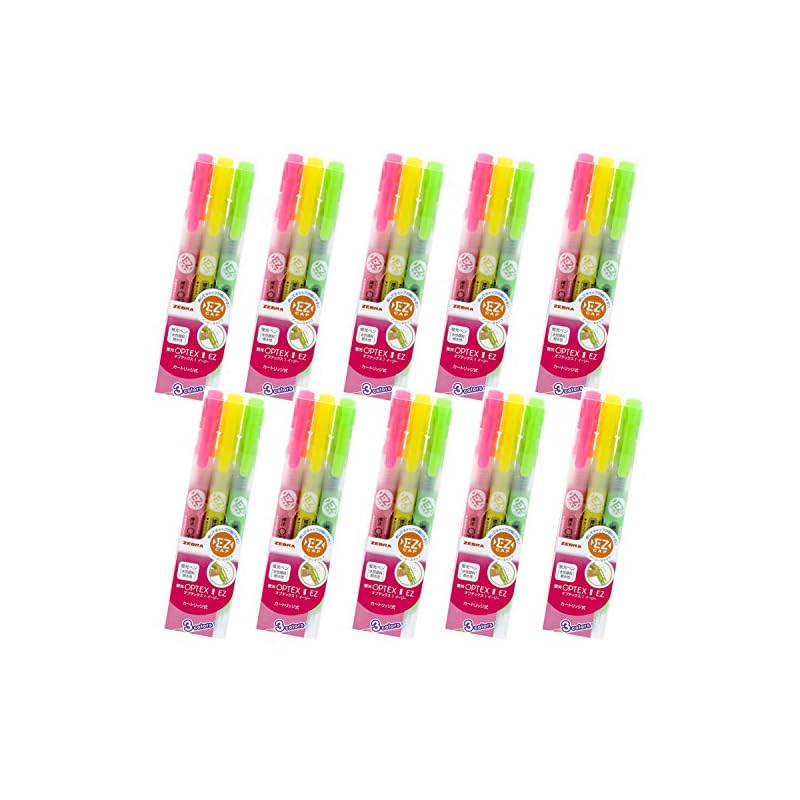 Zebra Optex 1 EZ Highlighter Pens, 3 Colors, 10-Pack (B-WKS11-3C)