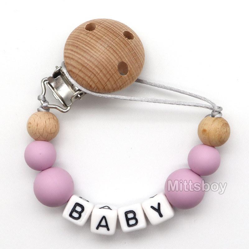 Newest Custom Personalized Name Pacifier Clips Handmade Beech Chains Silicone Beads Holder Soother Baby Teething Toys Chew Gift