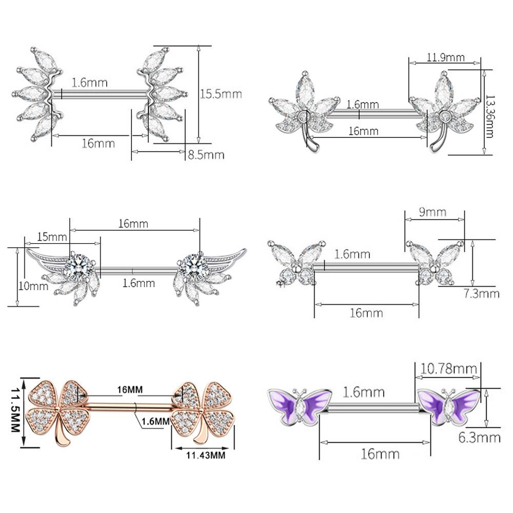 2pcs 316L Steel Maple Leaf Nipple Rings Barbell Butterfly Wing Shield Piercing for Women Girls Sexy Nipple Piercing Body Jewelry