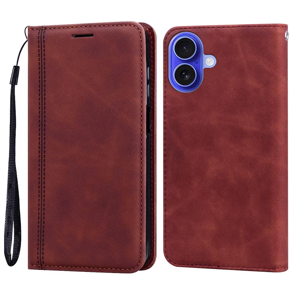 For iPhone 16 Case Business Style Magnetic Closure Leather Phone Cover with Strap