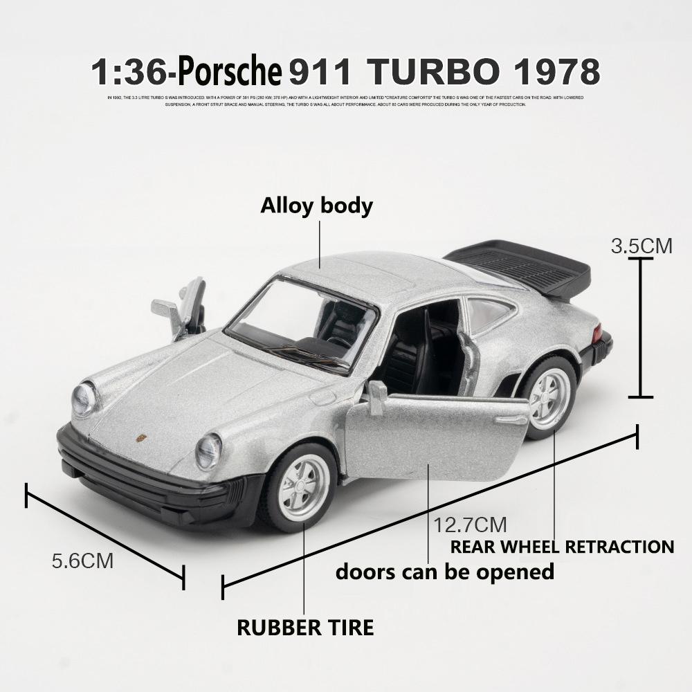 1/36 Scale Porsche 911 Turbo Toy Car Model Alloy Diecast Retro Racing with Pull Back Scale Model for Boy Gift Collection