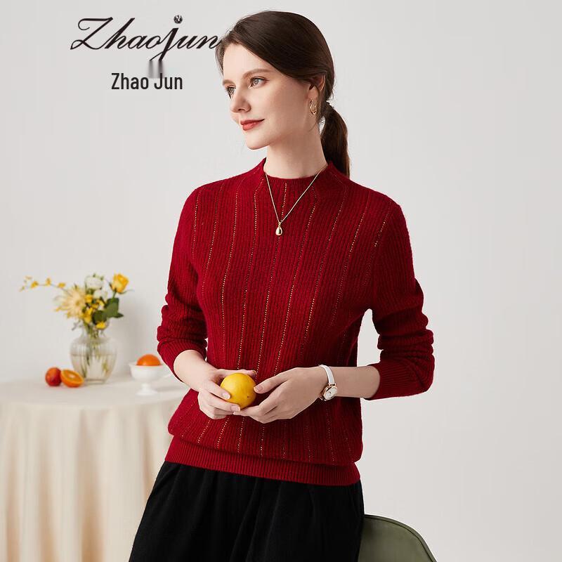 Zhaojun Women's Cable Knit Semi-High Neck Pure Cashmere Sweater