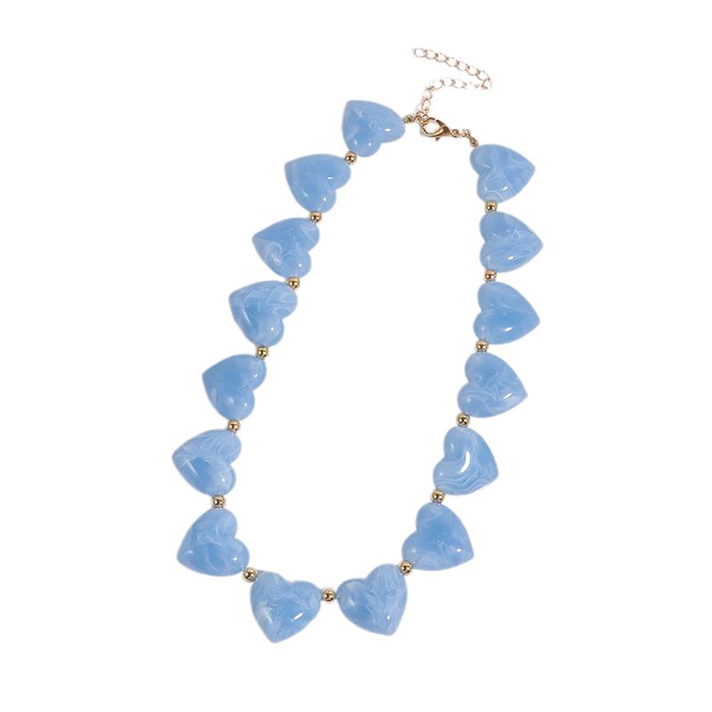 Women Resin Geometric Heart Beaded Collar Necklace Trendy Lightweight Party Jewelry Gift for Girlfriend Birthday