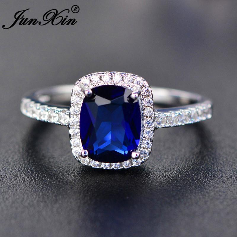 Fashion Mystic Fire Crystal Stone Rings For Women CopperColor Square Blue Pink Zircon Wedding Engagement Ring Boho Jewelry