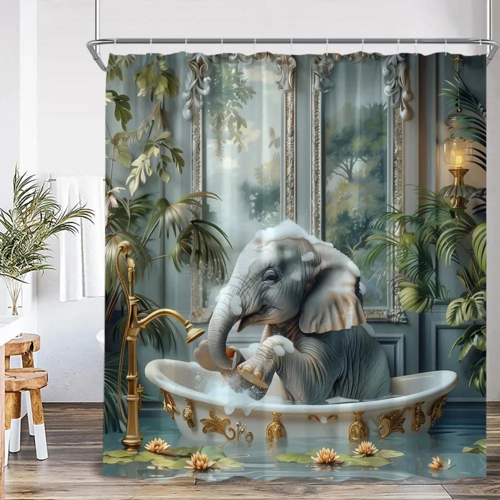 

Смішні тварини для купання Шторки для душу Коза Шотландська корова Слон Собака Свиня Прикраси для ванної кімнати Шторка для ванни з тваринами для купання 180x210cm-70x83in