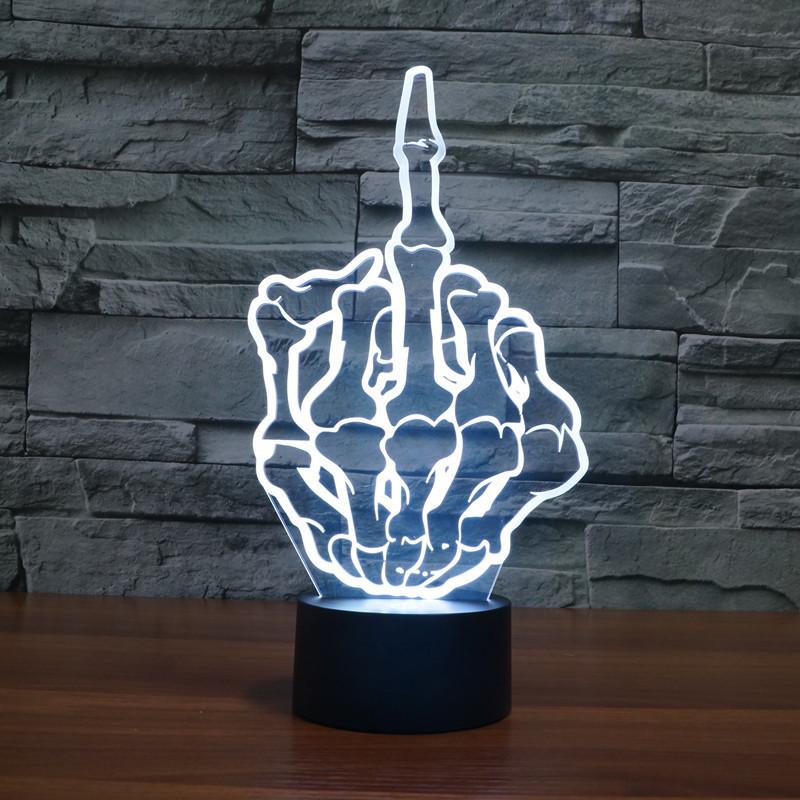 Hand Skull Middle Finger 7 Color Acrylic Led Night Light Touch Control Decorate