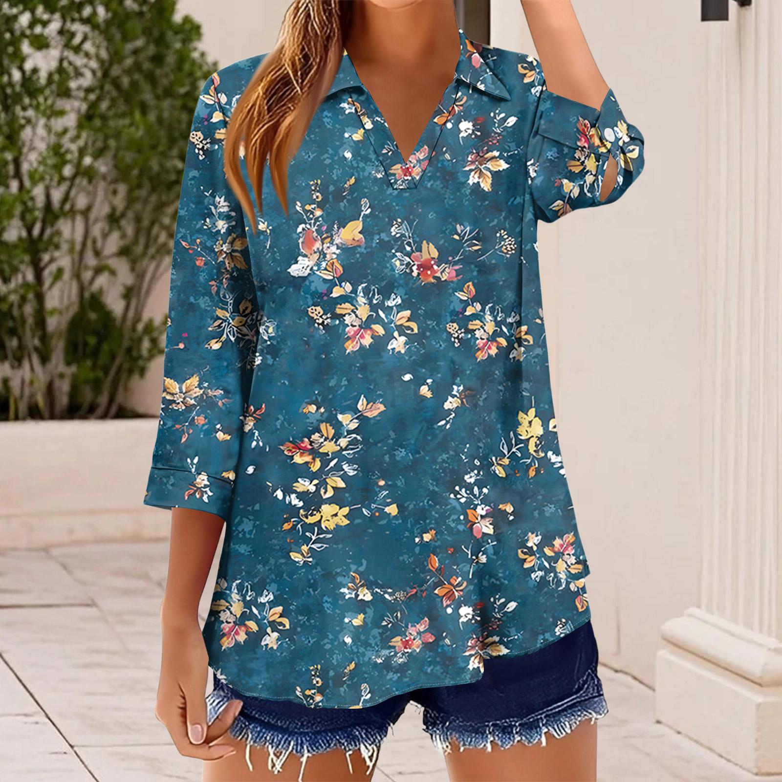 

Жен. Футболка Футболка С принтом Пуговицы Рукав 3/4Ежедневно Выходные Мода Классический Топ с v-образным вырезом Обычный L розовый