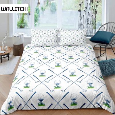 Ensemble Housse de Couette Golf Athlète Club de Golf Ensemble de Literie Twin Microfibre Herbe Feuille Branches Thème Jeu Sportif Housse de Couette Double King