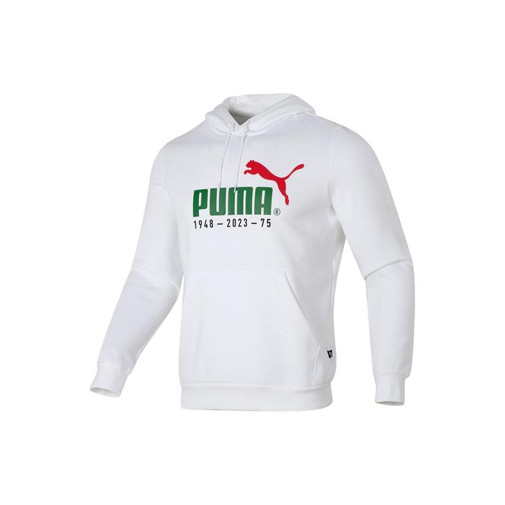 Puma Letter Print Hooded Fleece-Lined Casual Sport Long Sleeve Sweatshirt Men Tops White 678413-02
