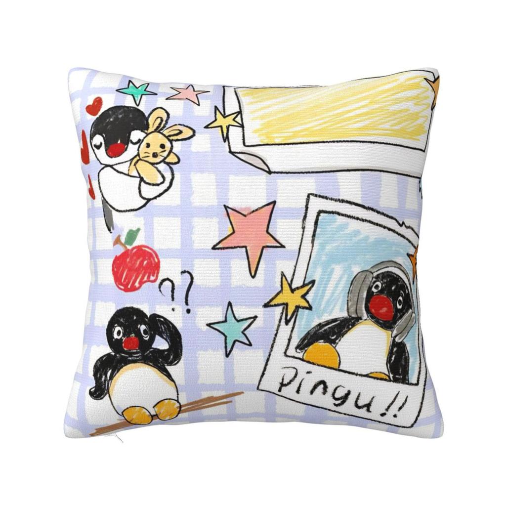 Noot Pingu Square Pillow Covers Polyester Home Penguin Cartoon Cushion Cover Cool Decorative Pillow Cover 45*45