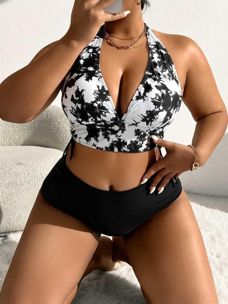European American Plus Size Print Backless Swimsuit Women's Bikini Set 2025