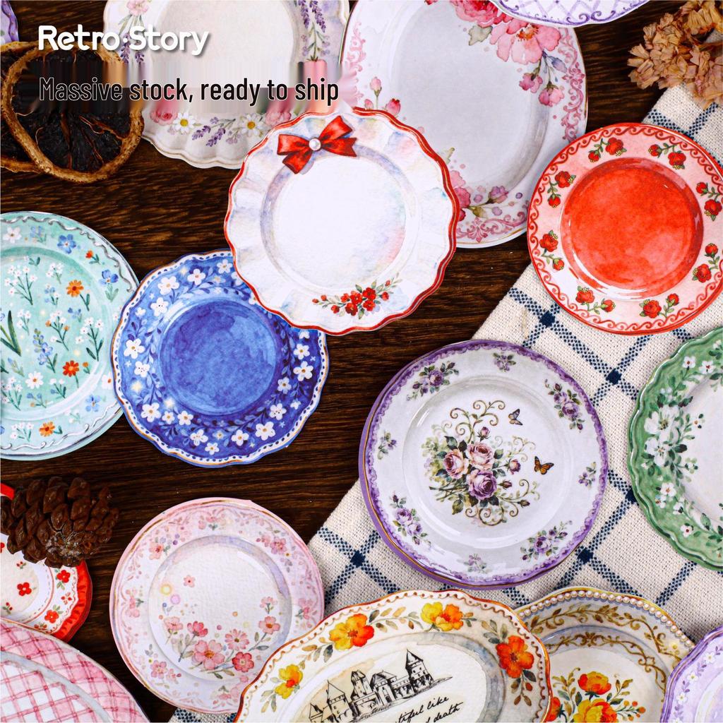 RetroStory Porcelain Dream Sticky Notes: Handwritten-Style Journals, Food-Themed Background, 10 Sheets/Pack