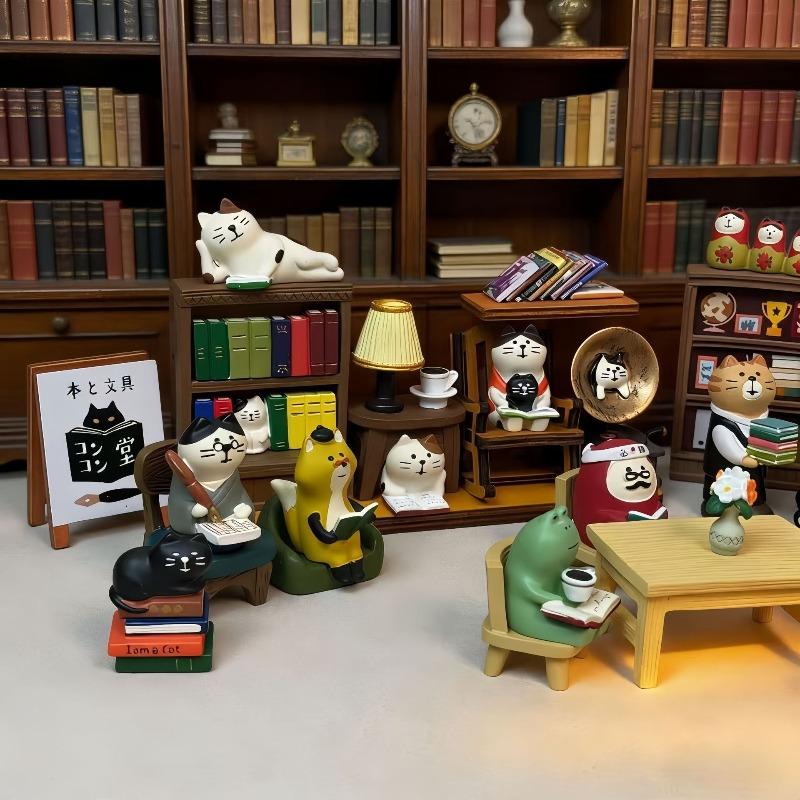 Japanese grocery zakka bookshelf reading micro scene ornament handmade DIY accessories Japanese cat resin small ornament