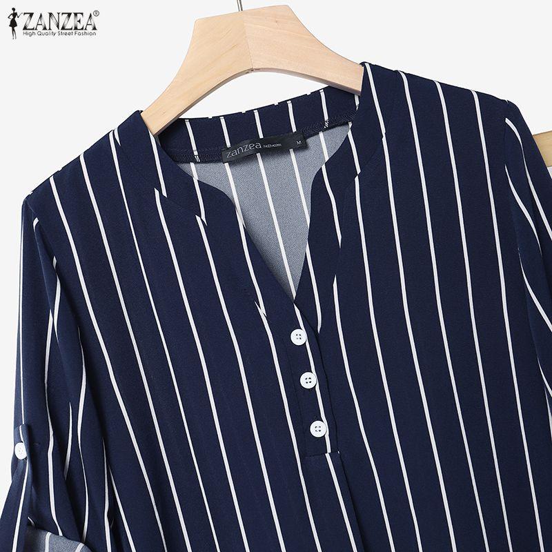 ZANZEA Women Long Sleeve Stripe Blouse and Long Pants Casual Two Piece Suit Sets