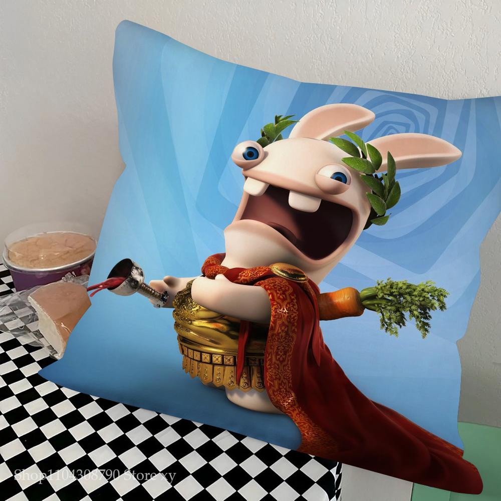 Cartoon Raving Rabbids Spiel Kissenbezug Quadratisches Kissen Schlafzimmer Sofa Freizeit Komfort Kissen Auto Wohnzimmer Heimdekoration