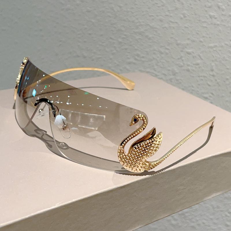 Rimless Y2k Sunglasses Women Fashion Monoblock Gradient Shades  New Trendy Luxury Brand Design Decor Sun Glasses