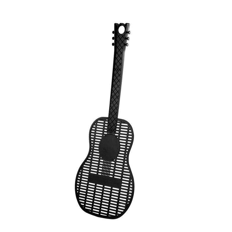 Thickened Long-Handled Plastic Fly Swatter for Summer - Soft Mesh Insect Killer with Guitar Shape Design. чёрный