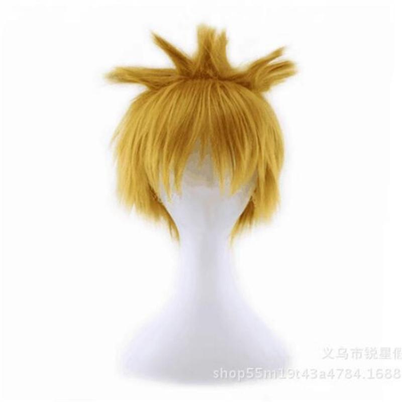 

Новый парик для косплея аниме Акацуки Узумаки, короткий, золотистый, пушистый, лохматый, многослойный, термостойкий, синтетический парик + шапочка для парика + повязка на голову One Size