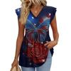 Women’s V Neck Short Sleeve Tunic Top with Flag and Floral Print Loose Fit Soft Fabric Casual Blouse for Summer