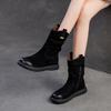 Fashion GKTINOO 2024 Autumn Winter New Retro Handmade Flat Mid-calf Boots Genuine Leather Round Toe Knight Boots Soft Women's Shoes