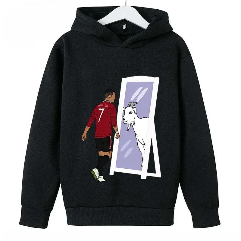 Autumn Winter Football Star Ronaldo Mendes Printed Hoodies Casual Warm Sports Long Sleeved Children's Boy and Girl Kids Unisex Hooded Sweatshirts