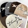 Korean Retro Pentagram Pulling Craft Beanies for Women Autumn Winter Fashion Warm Ear Protection Versatile Casual Pullover Hat