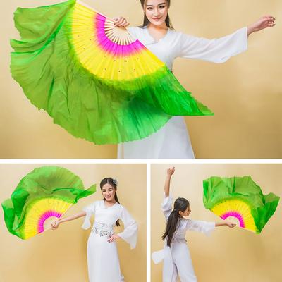 (L R) Hand Chinese Bamboo Imitation Silk Dancing Fan Veils Hand-Made Square Dance Prop Fans Performance Dance Fan