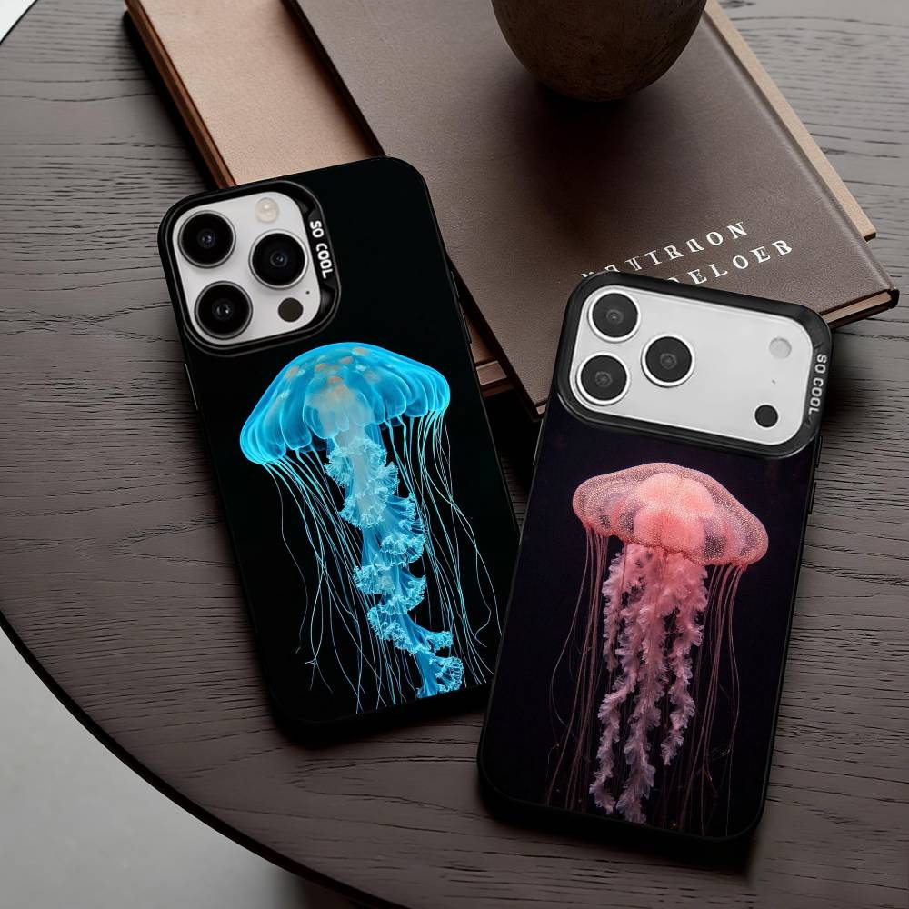 Pink Jellyfish Tear Phone Case For iPhone17,16,15,14,13,12,11 Plus,Pro Max Black Candy Silver Plated Cover