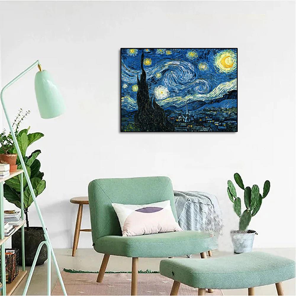 Elmas Boyama Van Gogh Yıldızlı Gece Resim Mozaik Nakış Kanaviçe Kitleri Sanat Ev Dekorasyonu El Yapımı Hediyeler