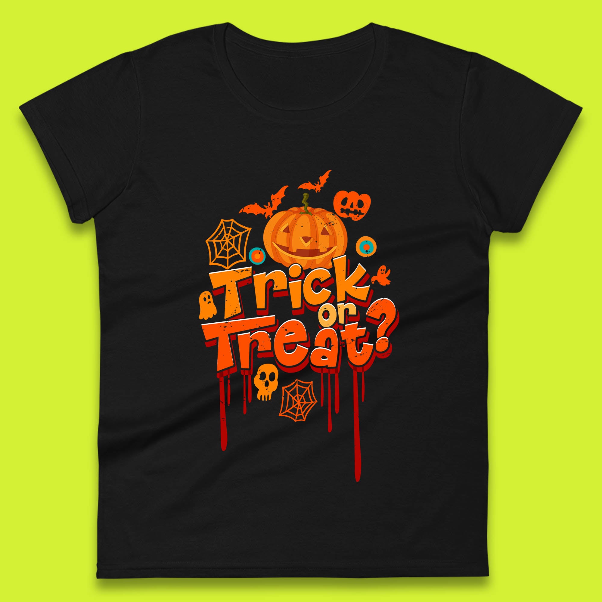 

Trick Or Treat Halloween Pumpkin Blood Dripping Horror Scary Spooky Season Womens Tee T Shirt Mens Tops Unisex Top S