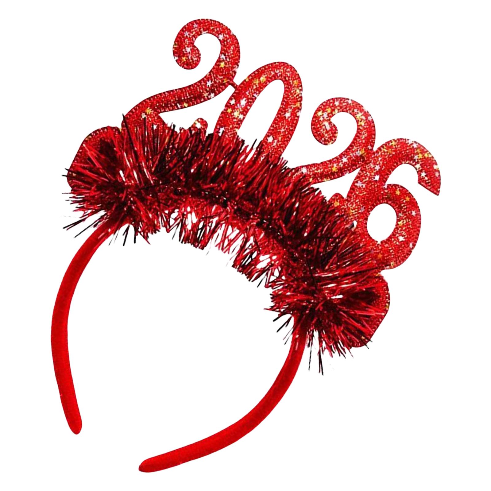 

Блестящий ободок на Новый год 2026 с праздничным декором в виде цифр для взрослых, детей, для праздничных вечеринок, рождественских празднований красный