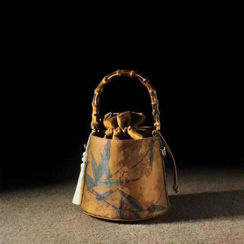 Nuova Borsa Secchiello in Bambù Stile Cinese, Stile Cinese Retrò Su Abbinata a Cheongsam, Borsa da Donna Portatile, a Spalla Singola, a Tracolla
