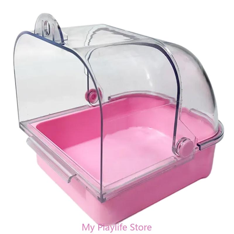 

Підвісна ванна для купання птахів для папуг Раковина для купання в клітці для птахів Прозора душова кімната для маленьких птахів Прикраса клітки для птахів рожевий