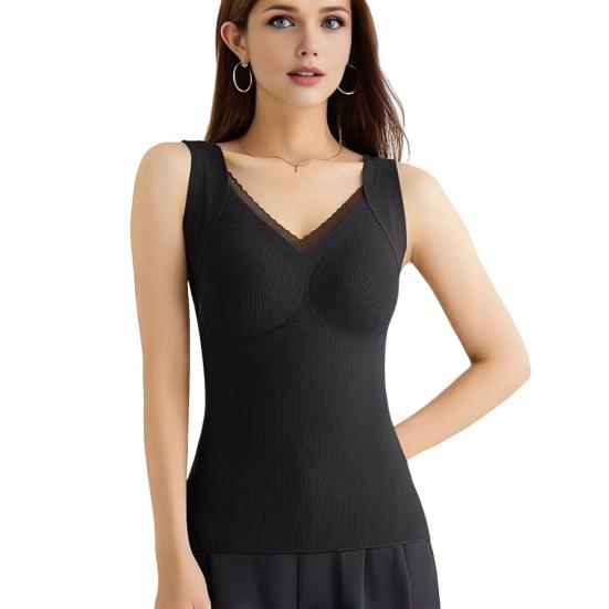 Sleeveless Thermal Shirts for Women Fleece Lined V Neck Tank Top High Stretch Padded Camisole Tops Winter Warm Base Layer