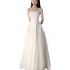 French tube top light main wedding dress   new bride small temperament simple satin going out yarn court style