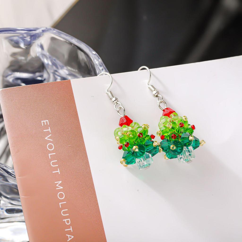 2024 Elegantes Farbblock-Weihnachtsbaum-Halsketten- & Ohrring-Set