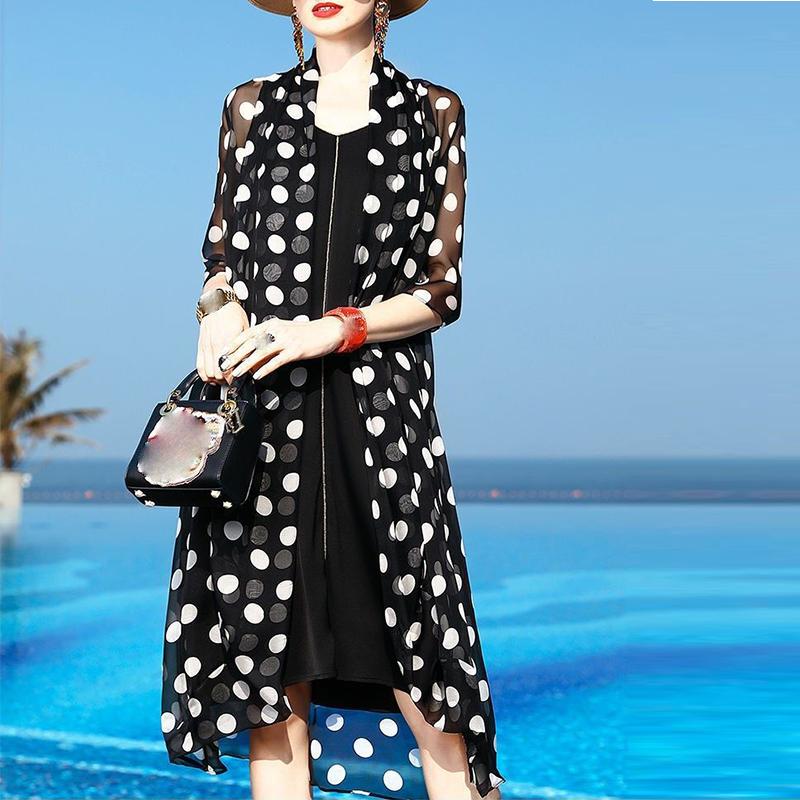 Ropa de gasa con protección solar para mujer, sección delgada de verano, sección larga, chal exterior, camisa de aire acondicionado, cárdigan de manga larga para mujer