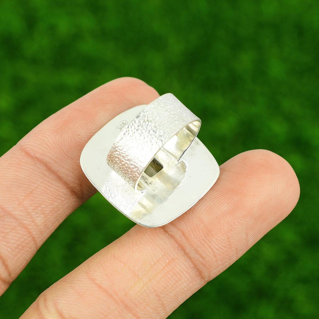 Sterling Silver Golden Rutile Gemstone Unique Promise Wedding Ring Jewelry US 7