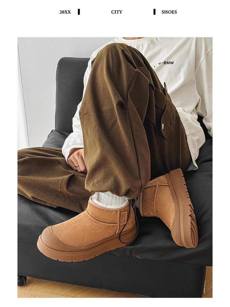 Men's Winter Snow Boots – Real Leather, Fur Lined, Non-Slip, Wool, Short, Thick Velvet, Cold-Proof, Warm.