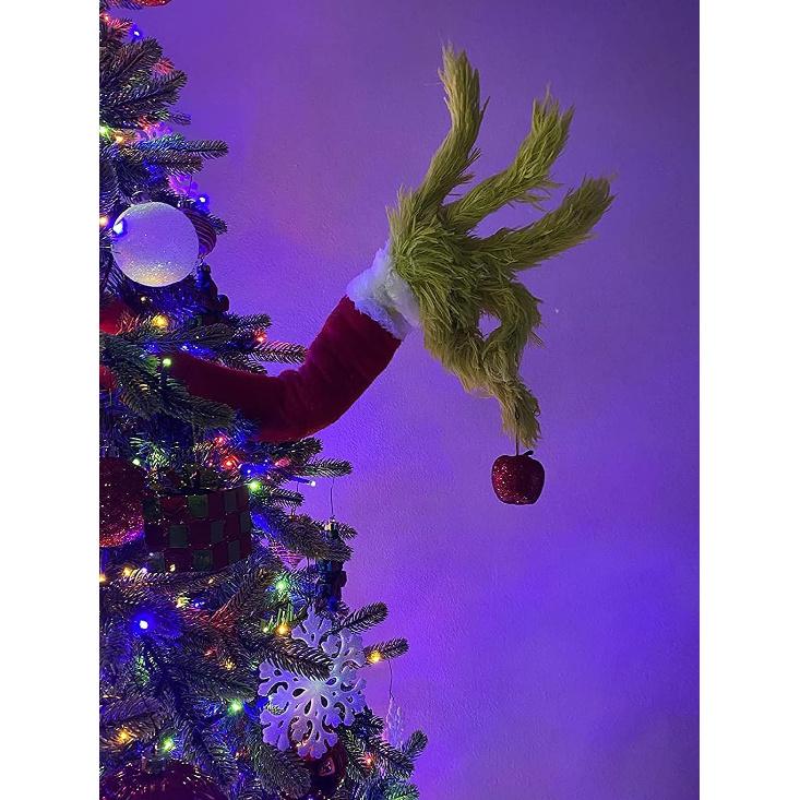 Christmas Elf Body Decorations for Christmas Tree, Thief Stole Furry Green Arm Burlap Pose-able Plush Legs for Xmas Tree Topper (Elf Arm)